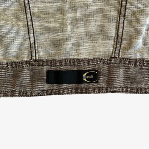 Giacca camionista vintage Y2K donna Just Cavalli beige denim con faccia di leone, anni 90 - Foto 3 di 7