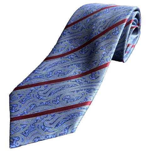 Stefano Ricci Italy Luxury Tie 100% Silk Cranberry Red Stripe Blue Paisley Silk - Picture 5 of 9