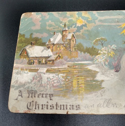 Antigua postal trasera indivisa de Santa del Viejo Mundo 1905, túnica roja, árbol, iglesia - Imagen 7 de 12