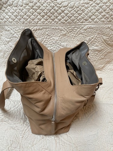 Vince Camuto große Echtleder Handtasche hellbraun braun Geldbeutel Beuteltasche - Bild 7 von 8