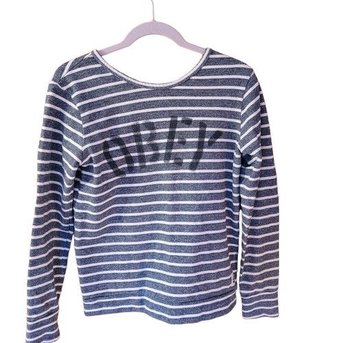 OBEY Women's XS Gray and White Sweatshirt Heavy Shirt Logo Pullover  Soft - Picture 1 of 6
