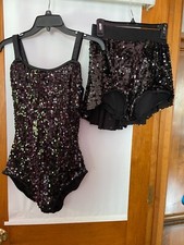 Balera 2pc Womens Med Adult MA Black Shiny Sequence Stretch Dance set