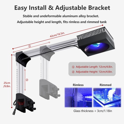 PopBloom RL90 Saltwater Reef Aquarium Led Light Full Spectrum for 24in 60cm Tank - Picture 7 of 10