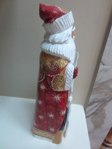 Russian Wooden Hand Carved & Painted Santa St Nick 13.5 Inches Red Blue Gold EUC - Picture 5 of 12