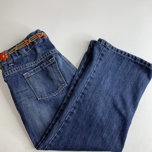 Old Navy Jeans Girl 16 Blue Denim Cropped Beaded String Belt Cotton Blend - Picture 7 of 9