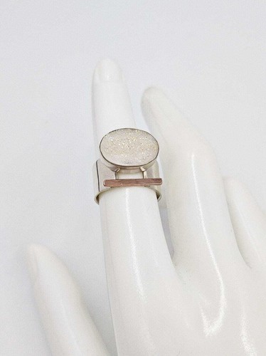 Artisan Made Sterling 14k Drusy Quartz Crystal Bold Modernist Cocktail Ring - Picture 5 of 10