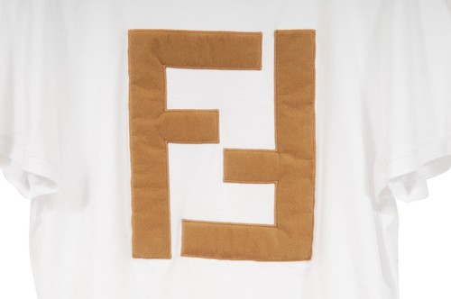 Fendi Herren Forever Fendi FF Logo T-Shirt Medium Weiß Braun Baumwolle Kurzarm - Bild 3 von 7
