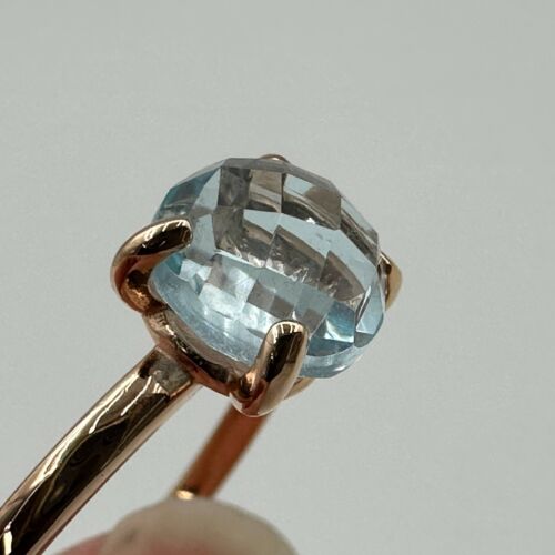Bronze Milor Italien Rotgold & runder hellblauer Topas Solitär Ring Größe 10