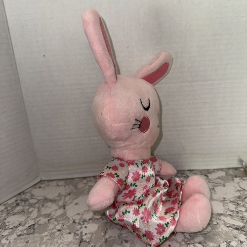 Happy Go Fluffy Bunny Plush Walgreens Pink Floral Dress Pink Rabbit Lovey 11” - Picture 3 of 6