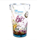 Floral Storage Tin,Handles,White,French Lavender Flowers,8.66"x 9.44"x 15"h