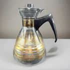 RARE Vintage 50s MCM Pyrex Glass Carafe Gold Stripes Removable Lid Grandma Core