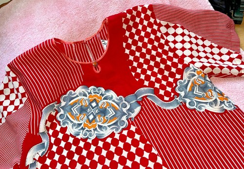 Vintage Auth CHLOE Paris 1980s Red Amazing pattern shirt blouse-Large 44" Chest - Picture 6 of 10