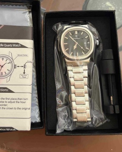 Luxury Men's Watch, Waterproof Stainless Steel Square Quartz, Luminous - Picture 4 of 4