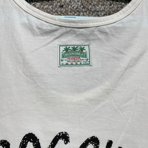 Camiseta sin mangas Carlos n Charlies de colección años 90 adulto XL blanca barra y parrilla de doble cara - Imagen 8 de 12
