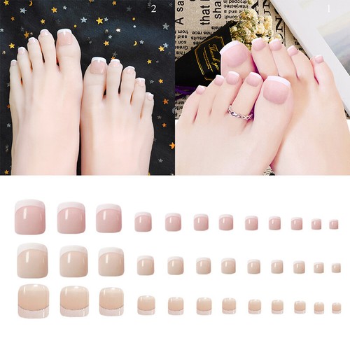 24PCS False Toe Nails French Press On Toenails Short Artificial Full Cover Dec ↖ - Picture 6 of 15