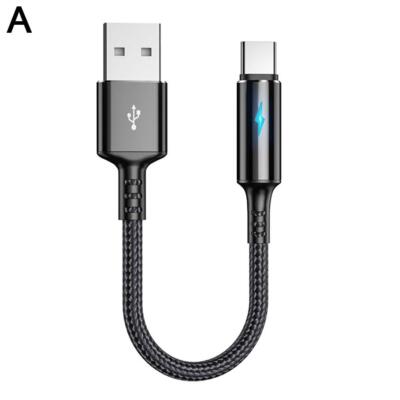25 cm Type-c Short Wire Fast Charging Cable Woven Data Cables w/ Lights~