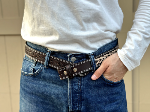 Western Belt Genuine Leather Men's Handmade Full Grain Leather Without Buckle - Picture 3 of 14