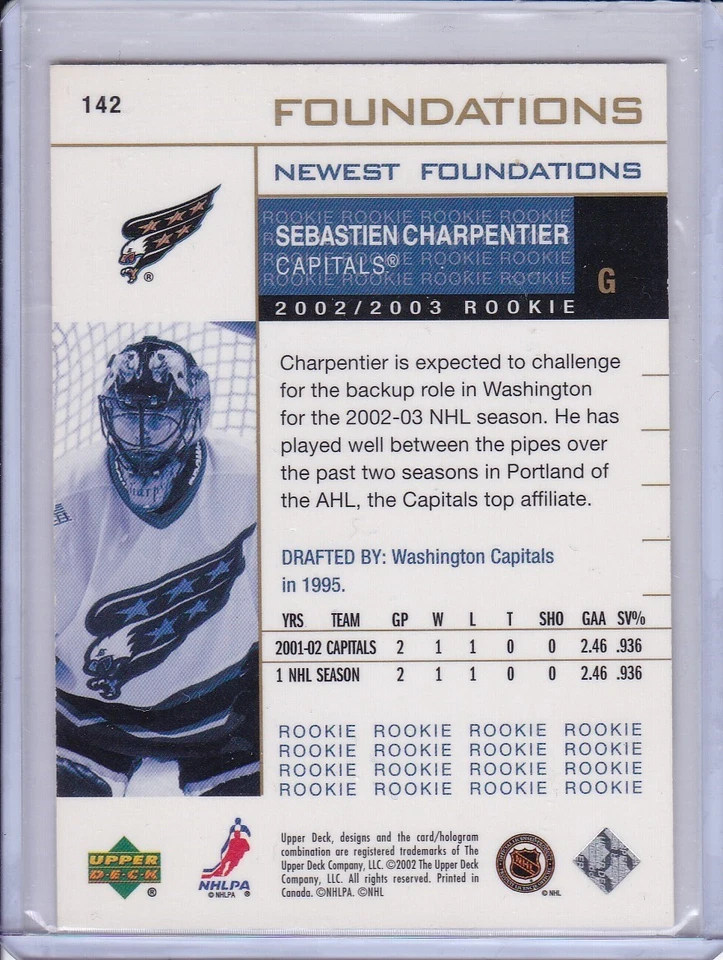 Sebastien Charpentier 2002 Upper Deck Foundations Card 142 Grade MT 0827/1250 - Image 2 of 2