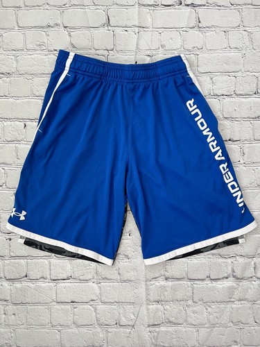 Under Armour Boys Youth Large Blue/Camouflage Logo Basketball Gym Shorts - Picture 2 of 14
