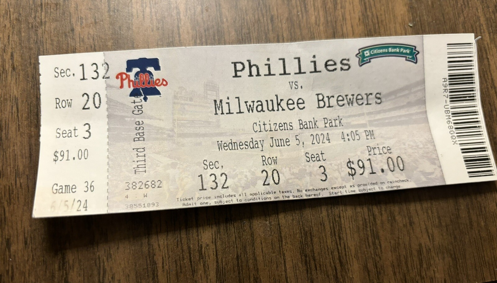 Phillies London Series Sun Glasses JUNE 5th 2024 Ticket Stub Philly
