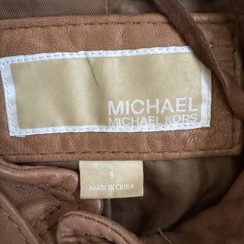 Michael Kors Leather Motorcycle Jacket Tan Women’s Sz Small Good Condition - Picture 6 of 6