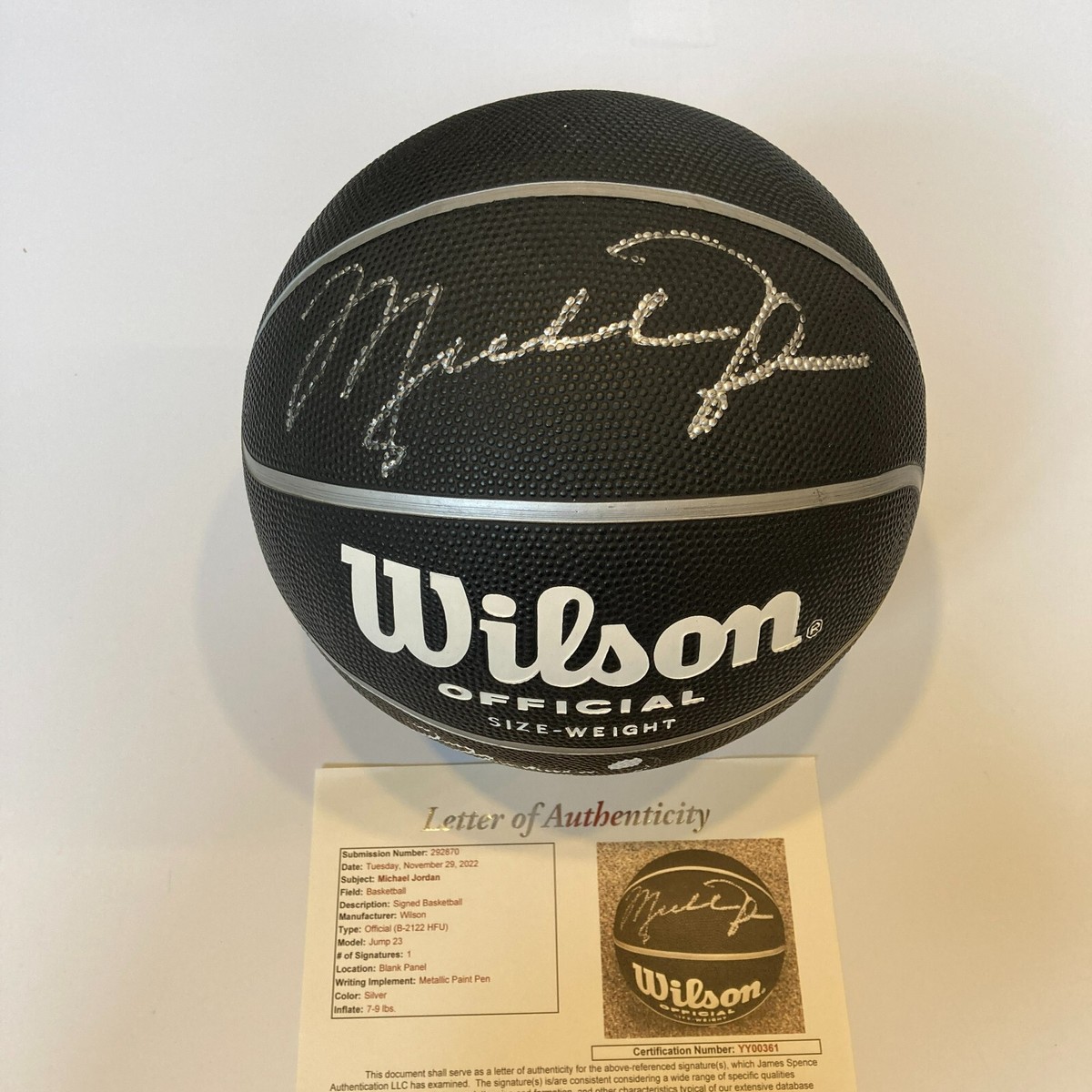 Beautiful Michael Jordan Signed Wilson #23 Jordan Slam Dunk