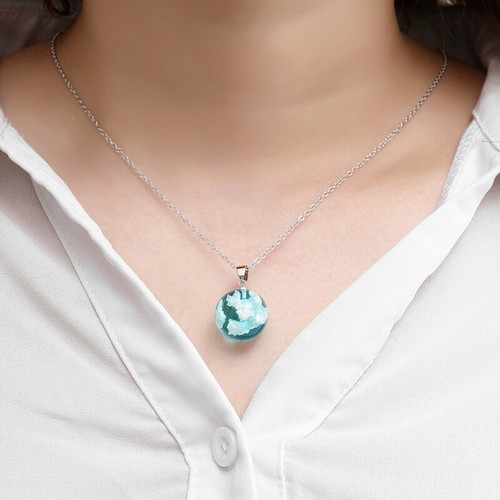 Resin Ball Moon Pendant Necklace Blue Sky White Cloud Chain Necklace JewelrO~HQ - Bild 6 von 14