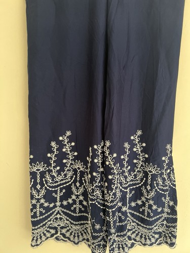 Bestickter Palazzo bestickt weites Bein marineblau weiß Damengröße 10 neu mit Etikett - Bild 5 von 12