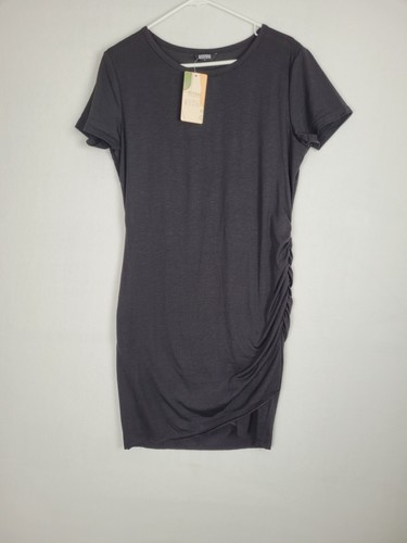 BTFBM Womens Crew Neck Short Sleeve Wrap Party Mini Ruched Bodycon Dress Large - Picture 3 of 6