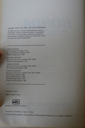Clymer Honda 250-450cc Twins MAINTENANCE MANUAL SERVICE REPAIR - Bild 5 von 5
