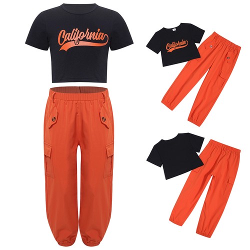 Kids Girls Activewear Workout Sportwear Letter Print Tracksuit Casual Hip-hop - Picture 3 of 23
