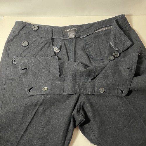 Larry Levine Cropped black Linen Blend sailor pants womens size 14 side buttons - Picture 11 of 13