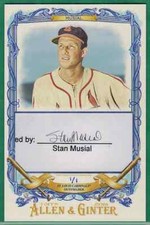2016 TOPPS ALLEN & GINTER STAN MUSIAL BOX TOPPER CUT AUTO 1/1 CARDINALS
