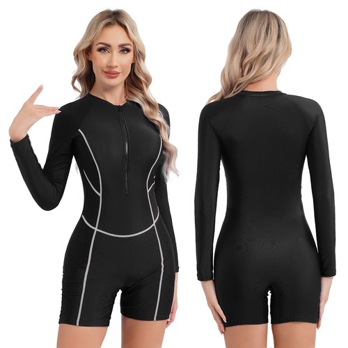 Women Swimwear Quick Dry Swimsuit Professional Jumpsuit Sun Protection Romper - Picture 11 of 35
