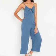 Old Navy Chambray Crop Jumpsuit Womens XXL Blue Tencel Sleeveless Tie-Front