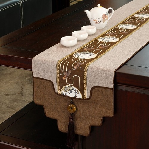 1X Retro Chinese Table Runner Ethnic Detachable Tassel Embroidery Tablecloth New - Picture 9 of 23