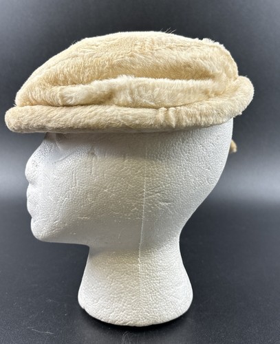 Vintage Ladies Fascinator Pillbox Hat Faux Fur Wire Bow Side Art Deco Ivory - Picture 3 of 14
