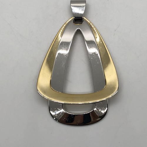 Napier Jewelry Pendant Two Tone gold Silver Tone Teardrop Triangular 3.5”x2.5” - Picture 2 of 13