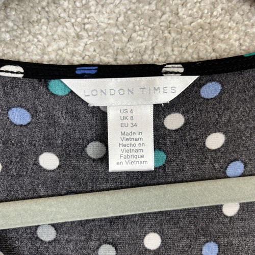 London Times Dress Womens 4 Black Polka Dot Long Sleeve Side Tie Stretch- 6628 - Bild 4 von 11