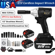 Cordless Electric Impact Wrench Gun 1/2" High Power Driver with 2 Li-ion Battery