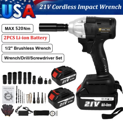 AOMINOHOMA Cordless Electric Impact Wrench Gun 1/2" High Power Driver with 2 Li-ion Battery
