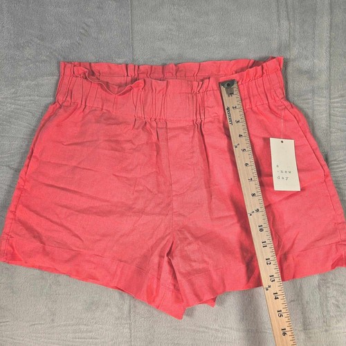 New Day High-Rise Linen Pull-On Shorts Womens Medium Elastic Waist Pink - Picture 6 of 10