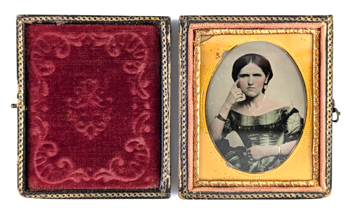 1/9 assiette ambrotype belle robe jeune femme couleur vert teinté étui complet - Photo 7 sur 19