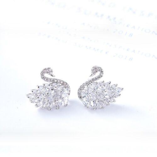 925 Sterling Silver Elegant Black Swan Design Black Onyx Gems Stud Hook Earrings - Picture 6 of 6