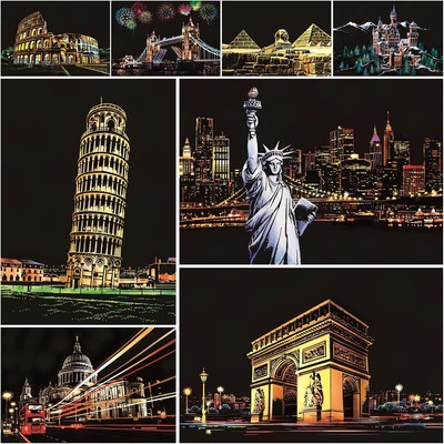 SiYear Scratch Paper Rainbow Painting Sketch, City Series Night Scene,Scratch
