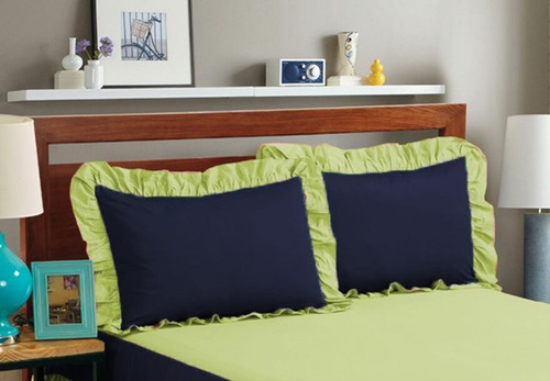 Color Edge Ruffle Pillow Sham Pair 600TC Egyptian Cotton All Size & Color - Picture 9 of 13