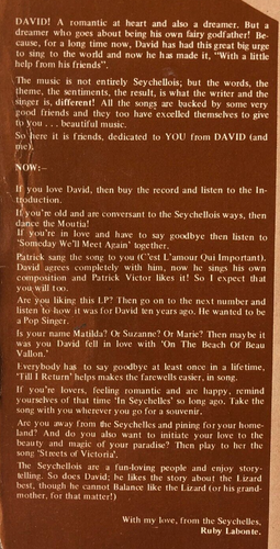 David Scholastique With Love From The Seychelles Vinyl Record Used OCW1022 - Picture 5 of 5