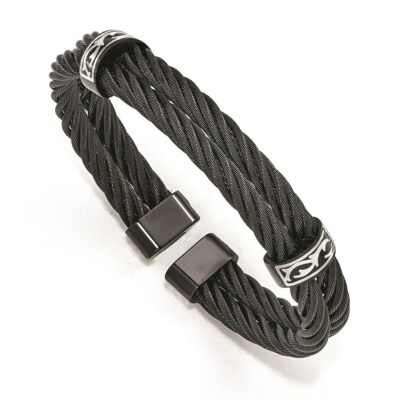 Edward Mirell schwarz Ti & Sterlingsilber Dorn Doppel Kabel Manschette Armband