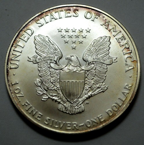 1996 American Silver Eagle Dollar 1 oz.999 Fine KEY DATE NAT.Toning UNC !.... - Picture 2 of 4