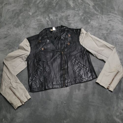 Divided Faux Leather Peace Ying Yang Graffiti Art Jacket Youth Girls Size 6 - Picture 4 of 8